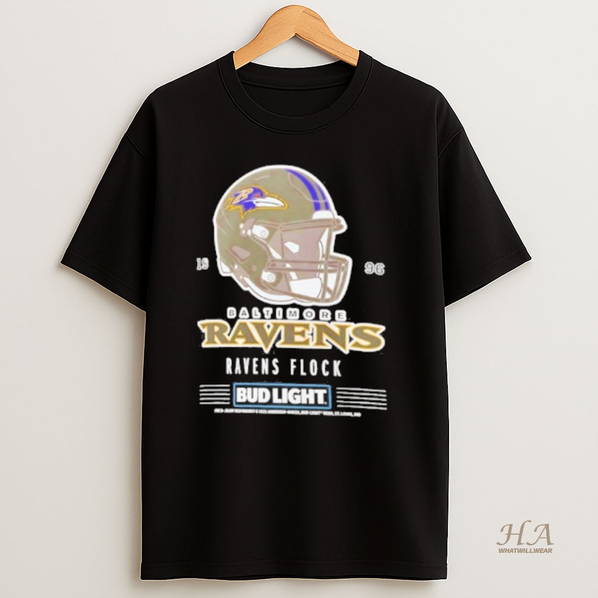 Official Bud Light X Baltimore Ravens Ravens Flock Helmet T Shirt