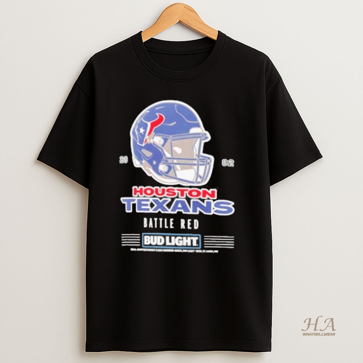 Official Bud Light X Houston Texans Battle Red Helmet T Shirt