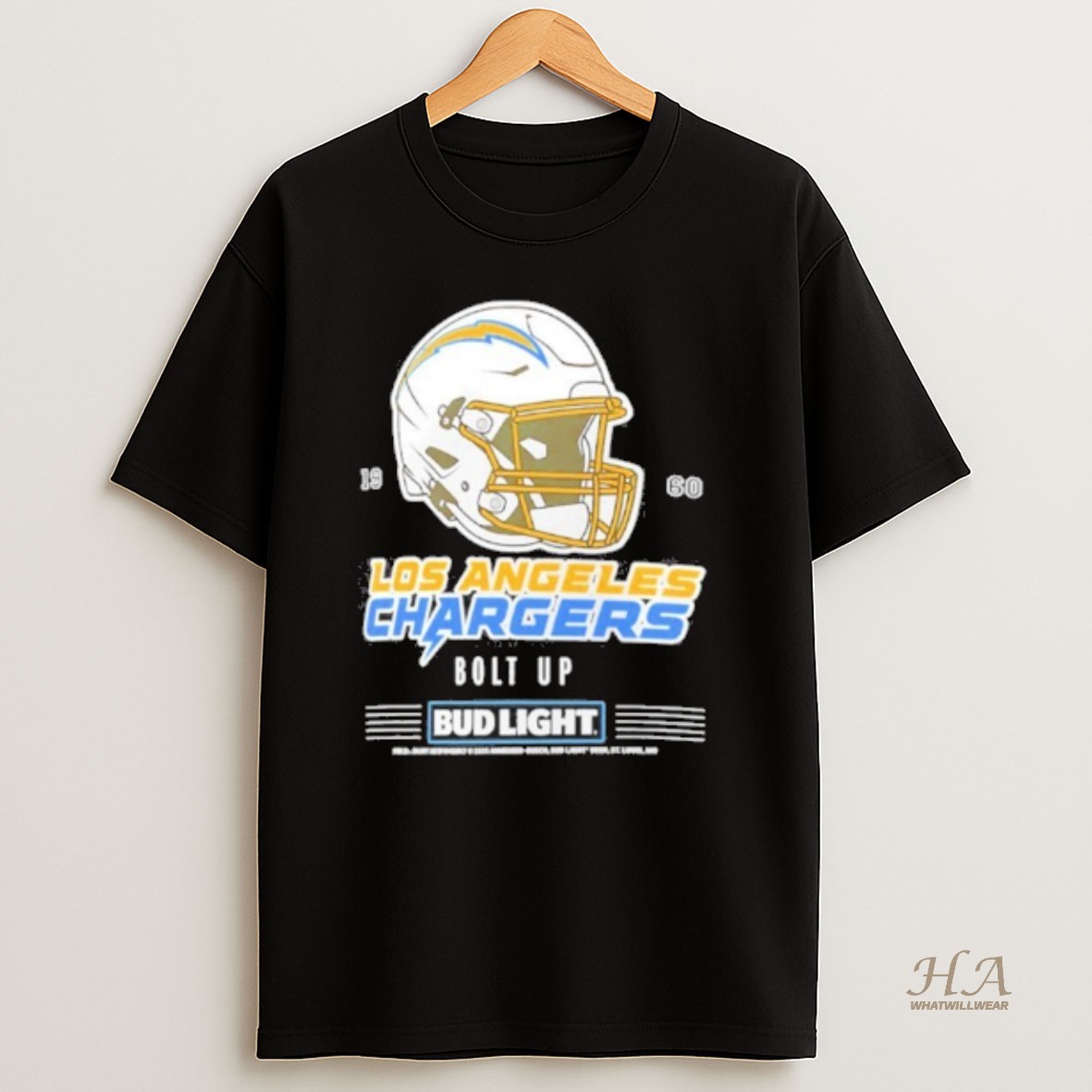 Official Bud Light X Los Angeles Chargers Bolt Up Helmet T Shirt