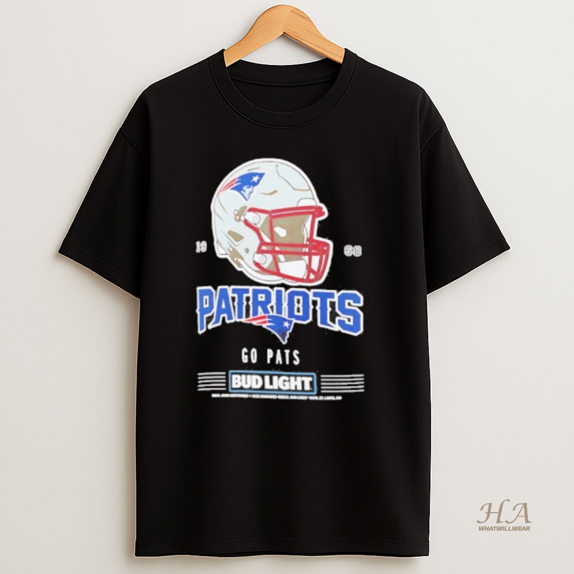 Official Bud Light X New England Patriots Go Pats Helmet T Shirt