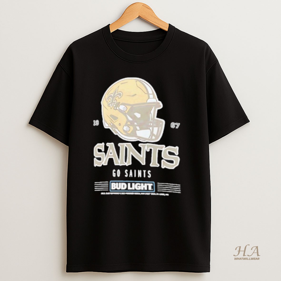 Official Bud Light X New Orleans Saints Go Saints Helmet T Shirt