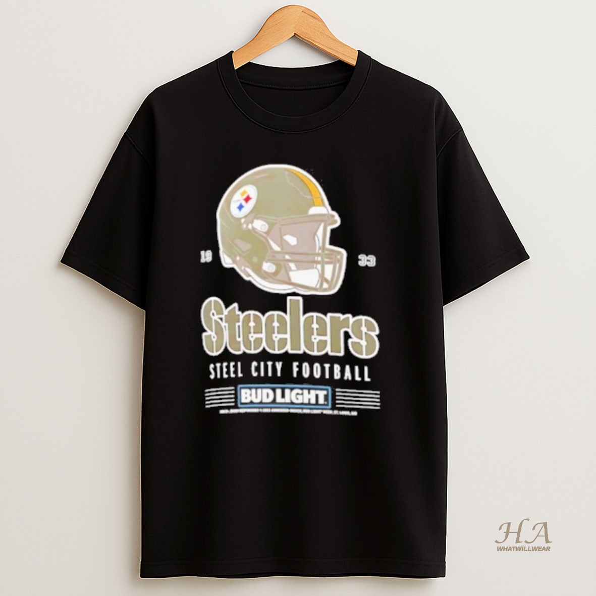 Official Bud Light X Pittsburgh Steelers Steel City Football Helmet T Shirt
