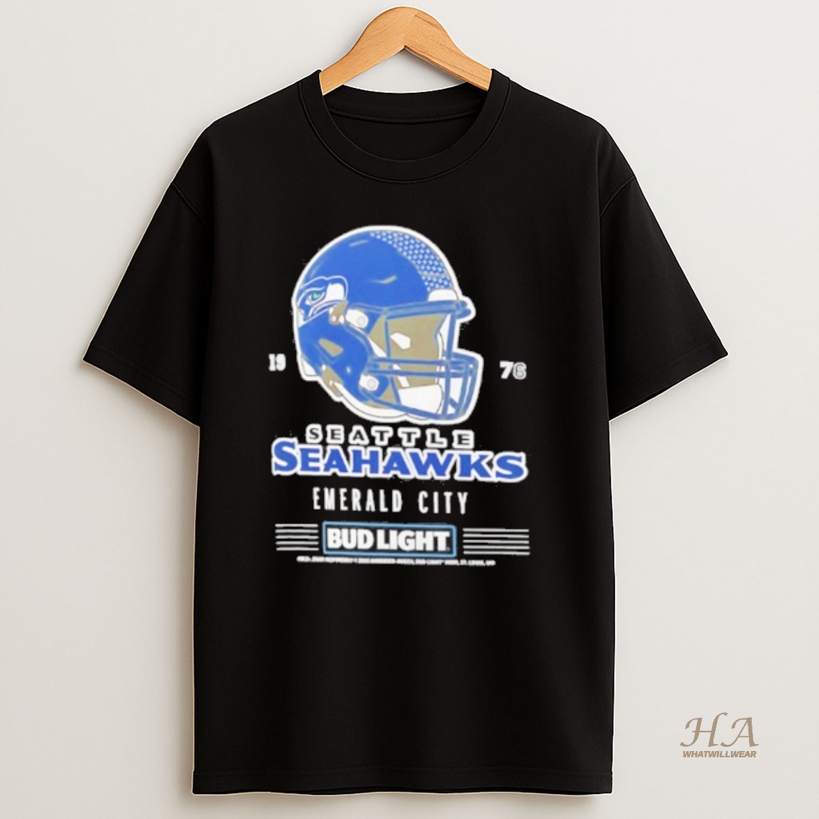Official Bud Light X Seattle Seahawks Emerald City Helmet T Shirt