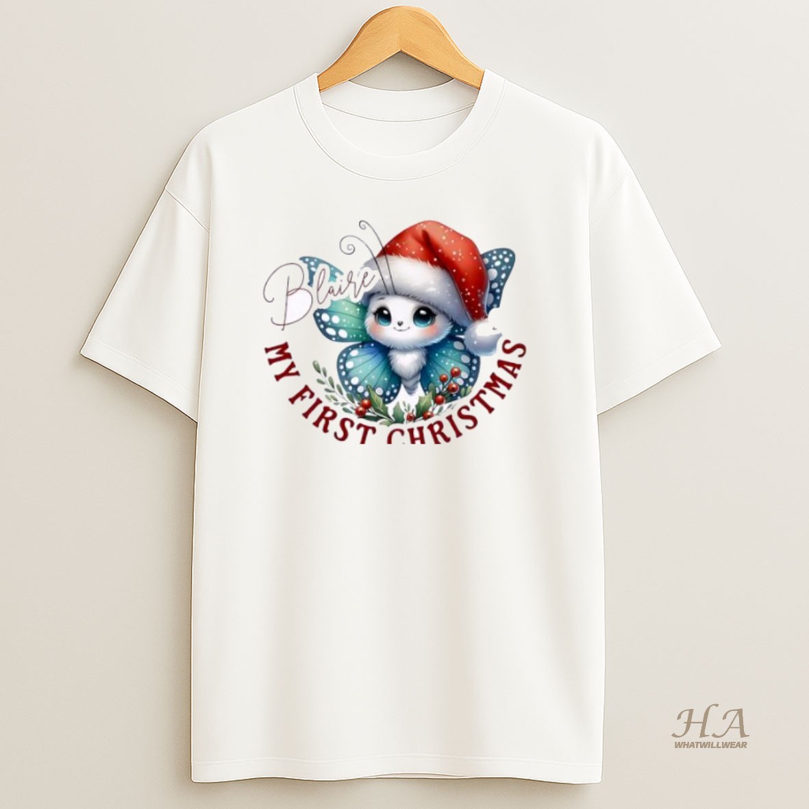 Official Butterfly Xmas Babys First Christmas Personalized Ornaments White T Shirt