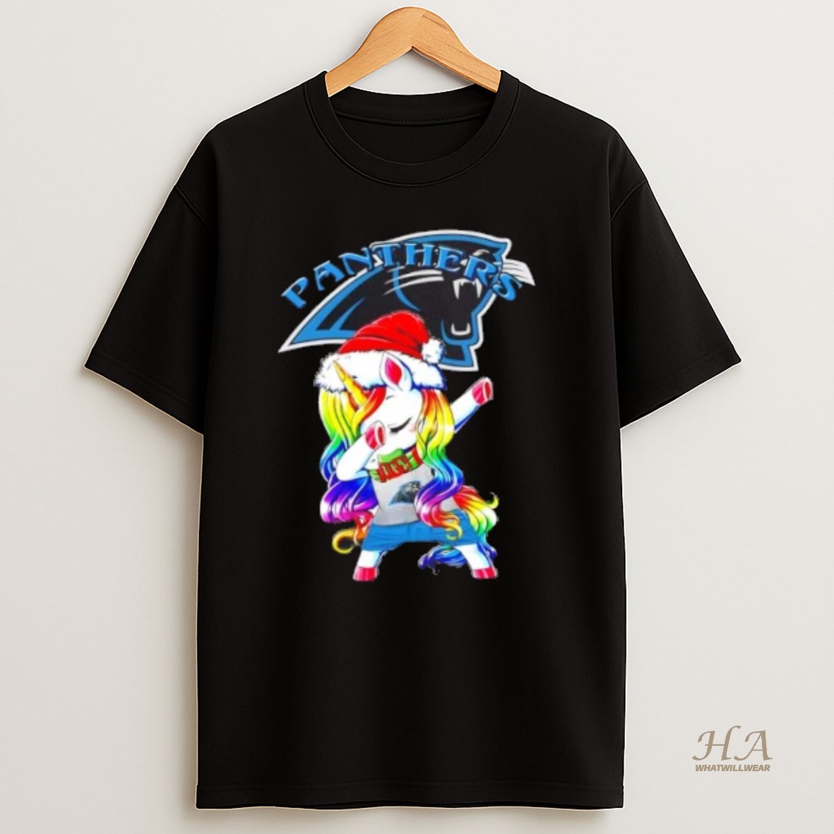 Official Carolina Panthers X Unicorn Santa Hat Dabbing Merry Christmas T Shirt