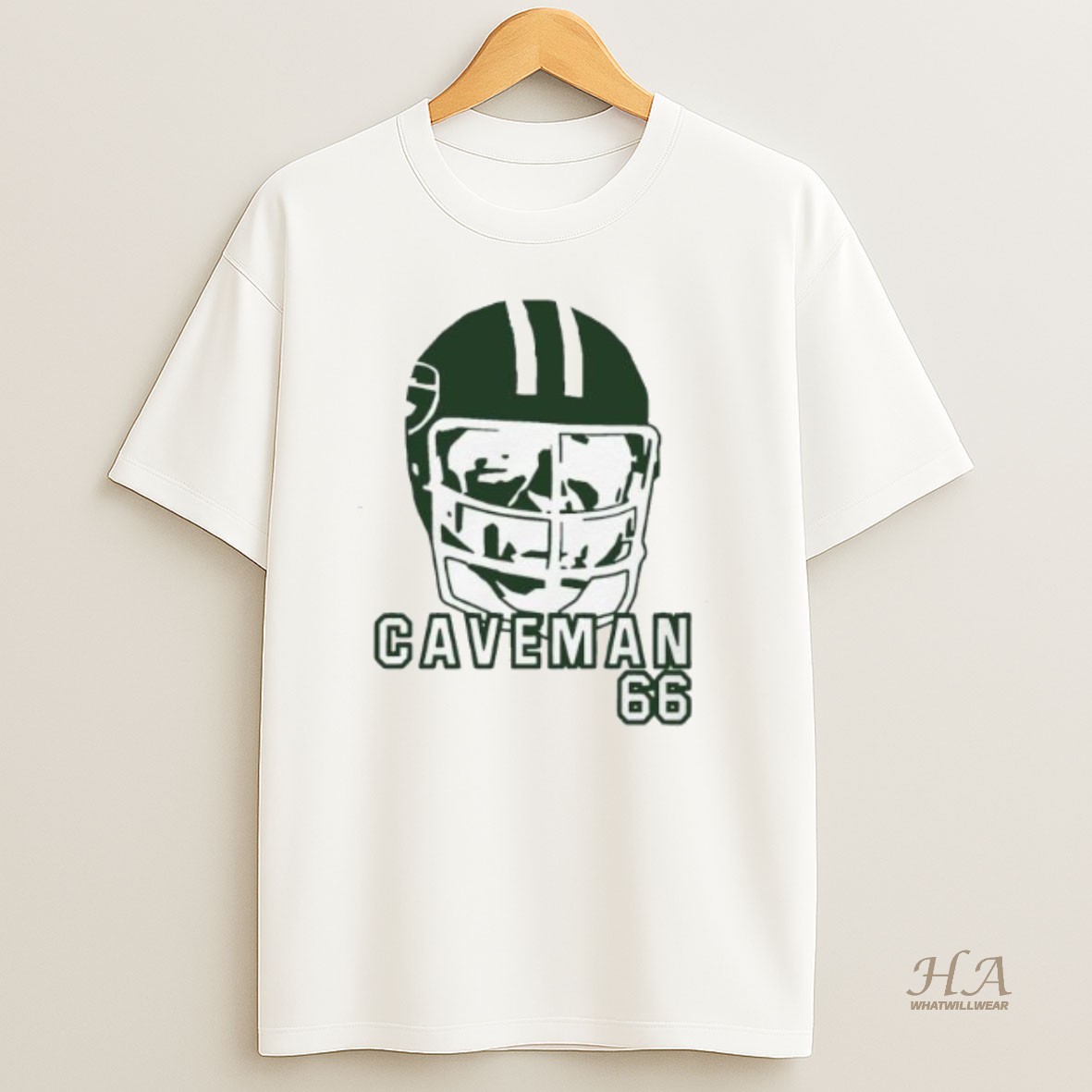 Official Caveman 66 Outline Helmet Green Bay Packers T Shirt