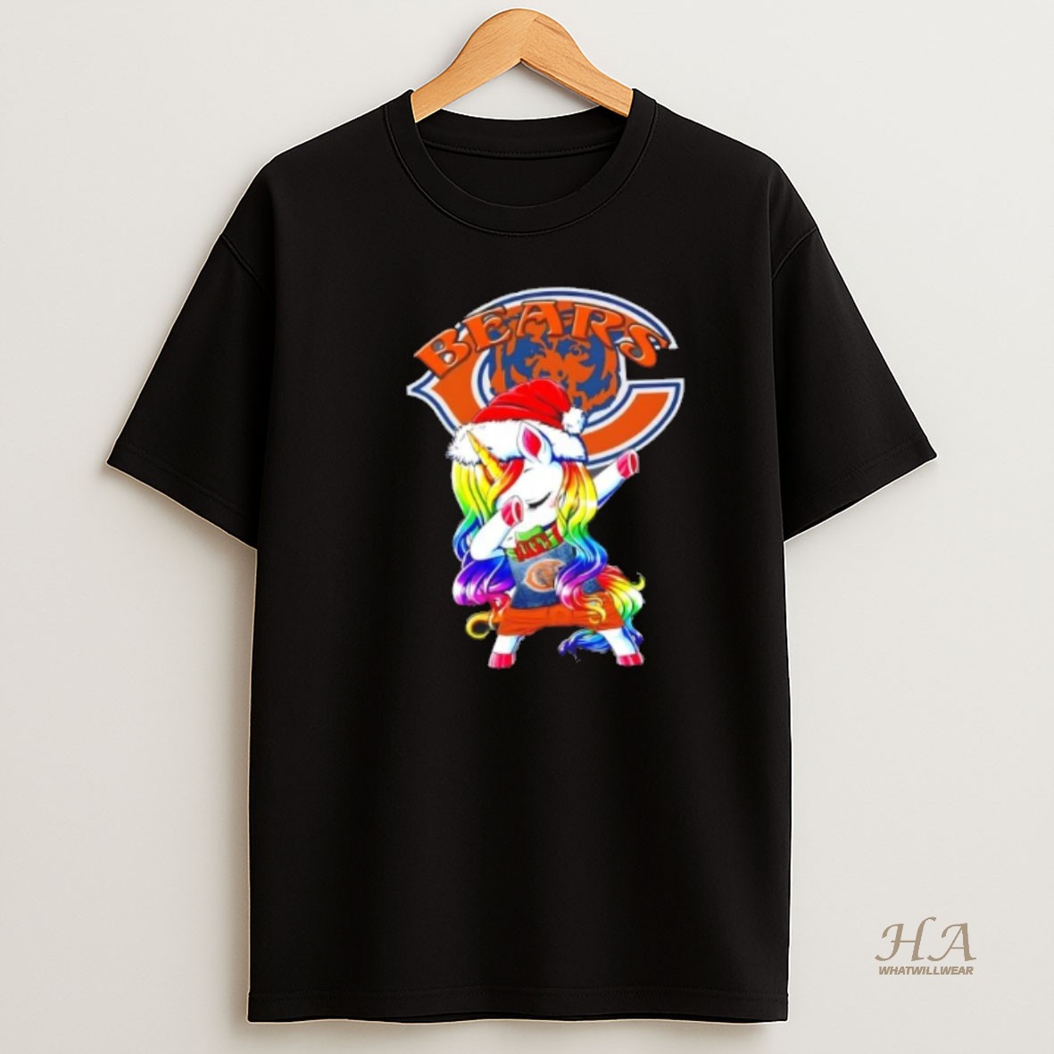 Official Chicago Bears X Unicorn Santa Hat Dabbing Merry Christmas T Shirt