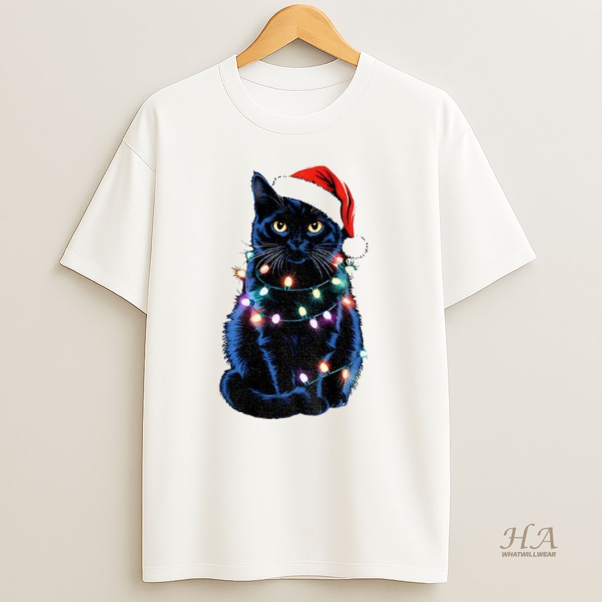 Official Christmas Black Cat Holiday Lights T Shirt