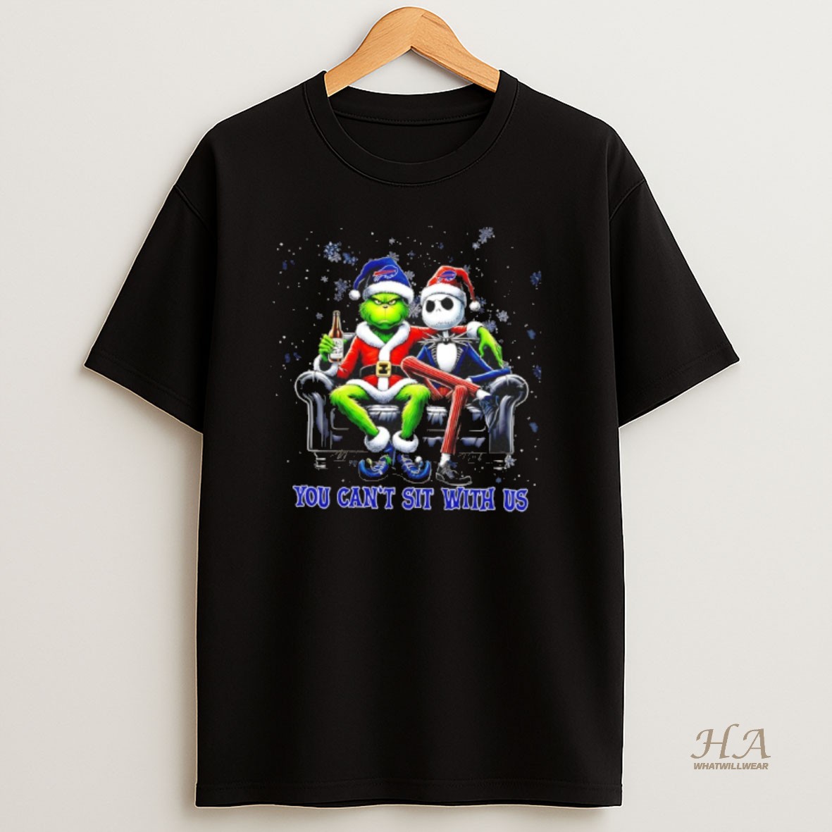 Official Christmas Grinch And Jack Skellington X Buffalo Bills You Cant Sit With Us T Shirt