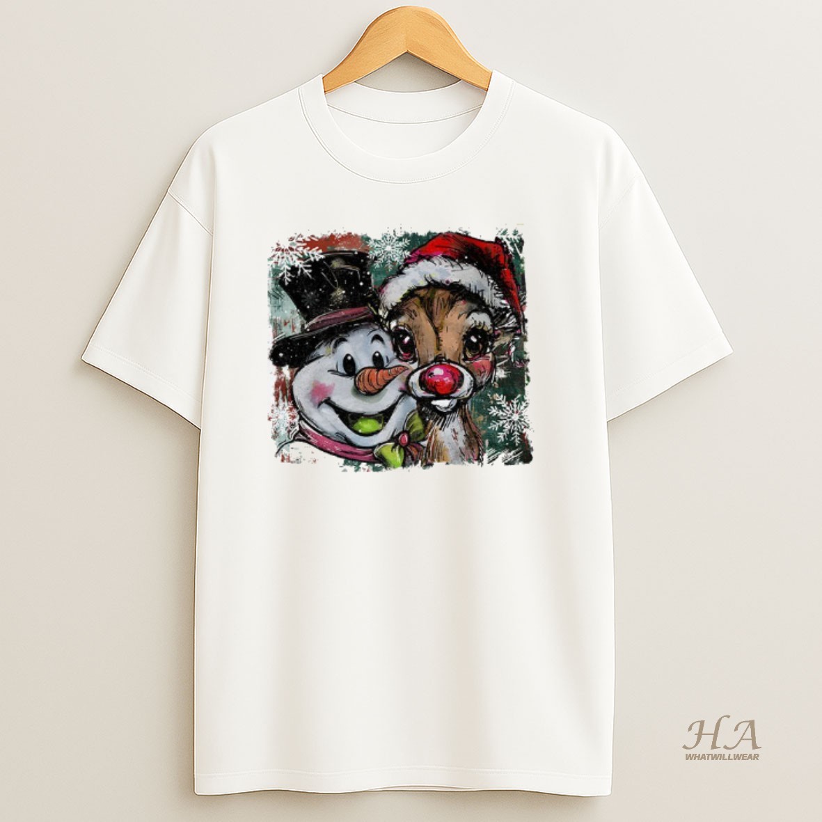 Official Christmas Snowman And Reindeer T Shirt