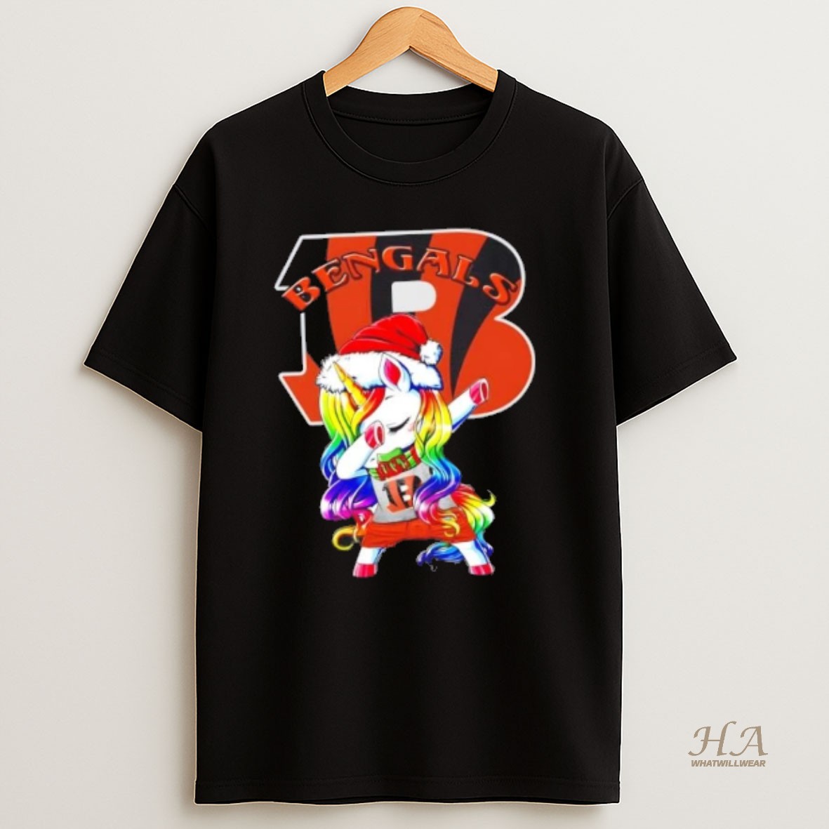 Official Cincinnati Bengals X Unicorn Santa Hat Dabbing Merry Christmas T Shirt