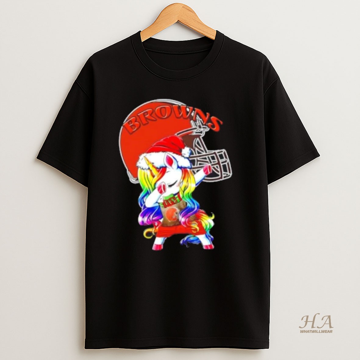Official Cleveland Browns X Unicorn Santa Hat Dabbing Merry Christmas T Shirt