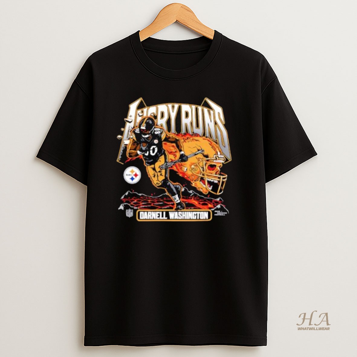 Official Darnell Washington Charcoal Pittsburgh Steelers Angry Runs Player Skull T Shirt