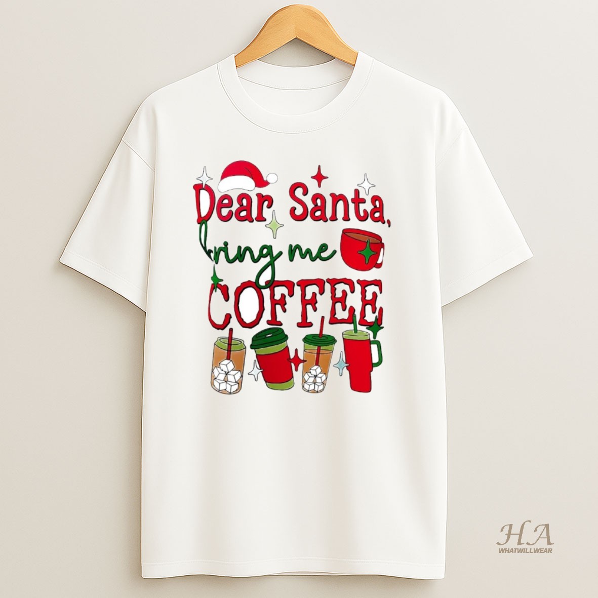 Official Dear Santa Bring Me Coffee Christmas T Shirt