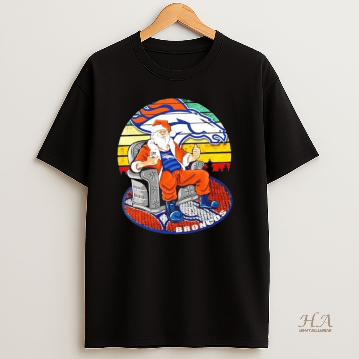 Official Denver Broncos X Santa Claus Christmas Vintage T Shirt