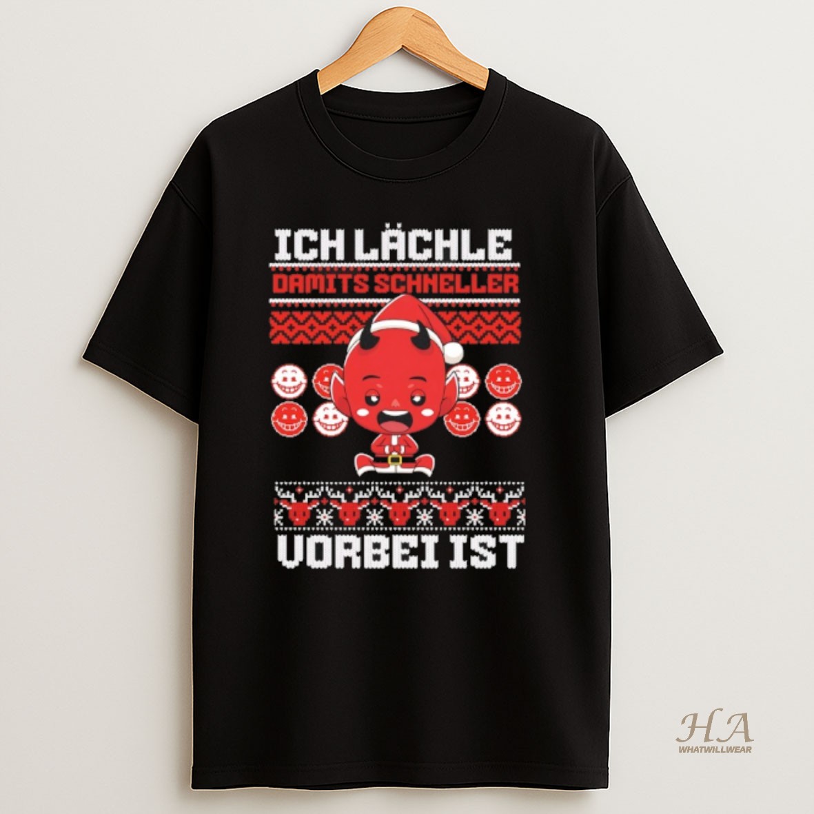 Official Devil Ich Lachle Damits Schneller Vorbei Ist Christmas Ugly Sweat T Shirt