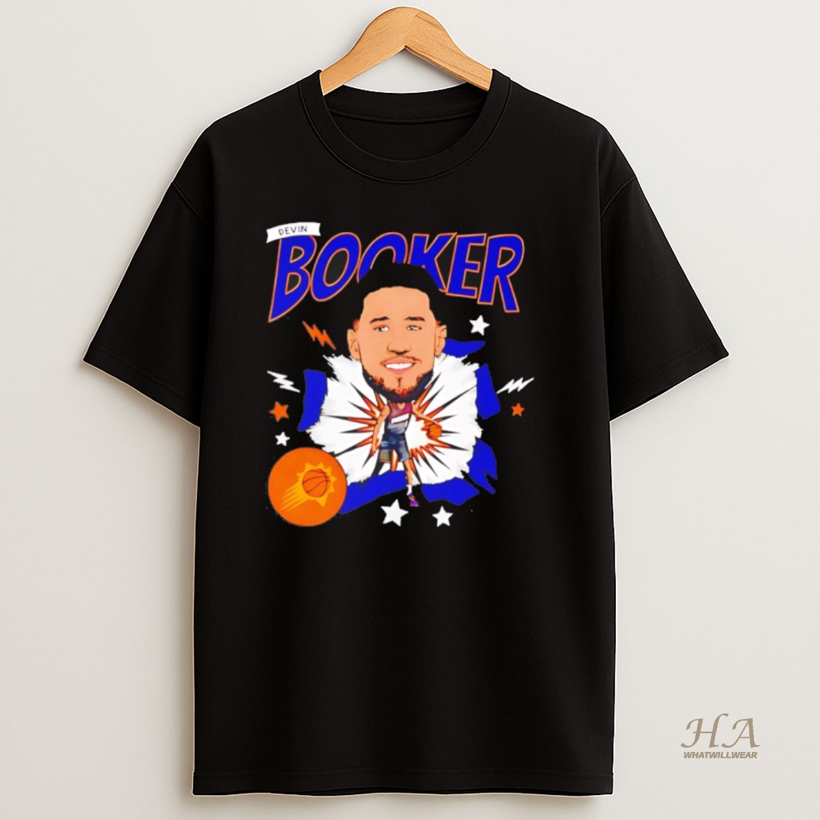 Official Devin Booker Phoenix Suns Caricature Black Ornaments T Shirt