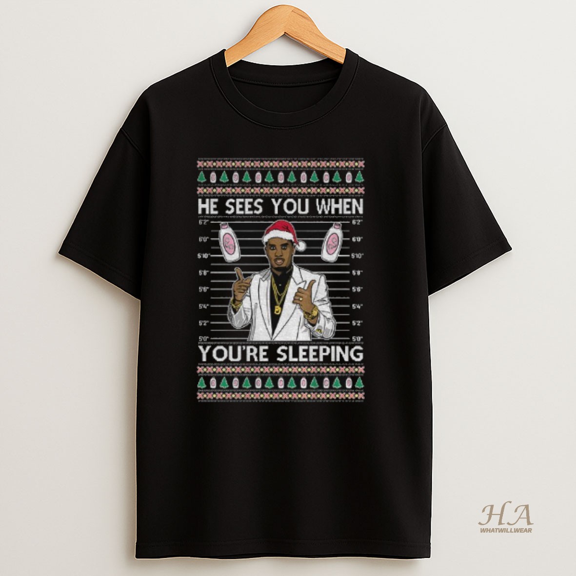 Official Diddy Sees You When Youre Sleeping Ugly Christmas 2025 T Shirt