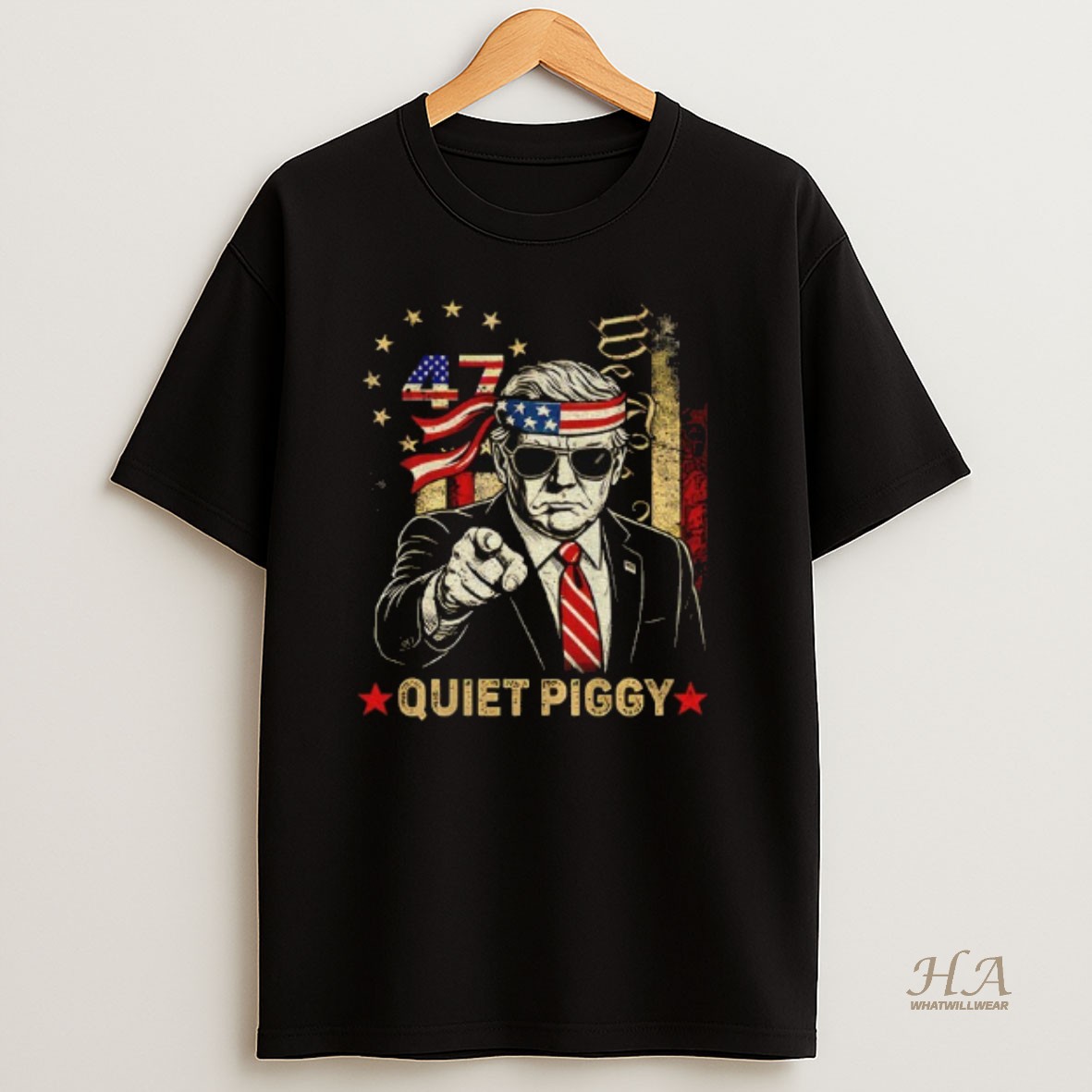 Official Donald Trump Quiet Piggy New York 47 American Flag Anti Trump T Shirt