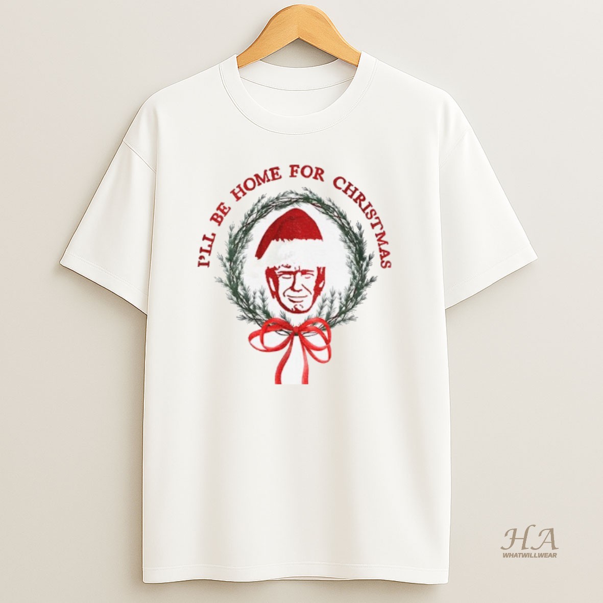 Official Donald Trump Big Head Santa Hat Ill Be Home For Christmas T Shirt