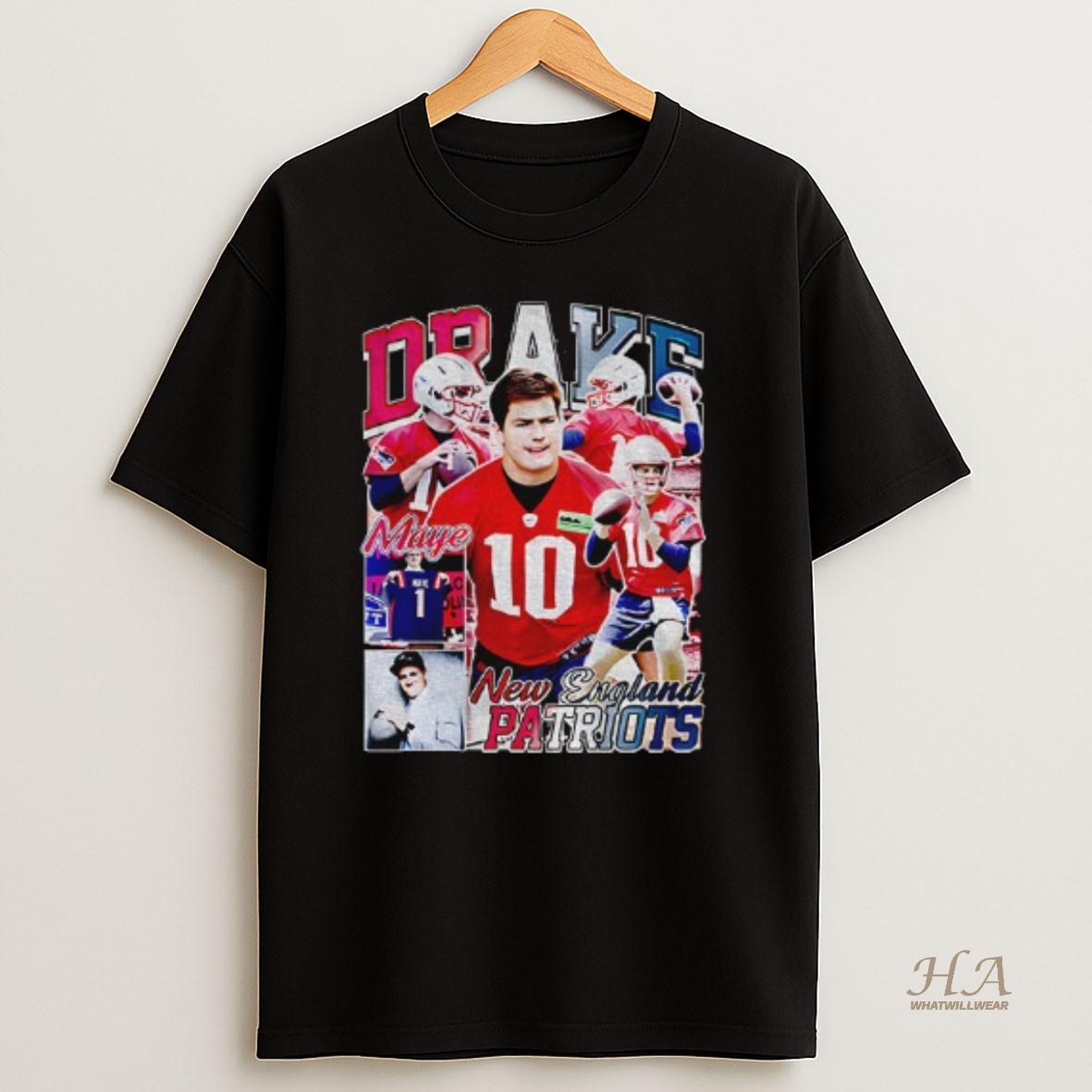 Official Drake Maye New England Patriots Nfl Football Collage Graphic T Shirt