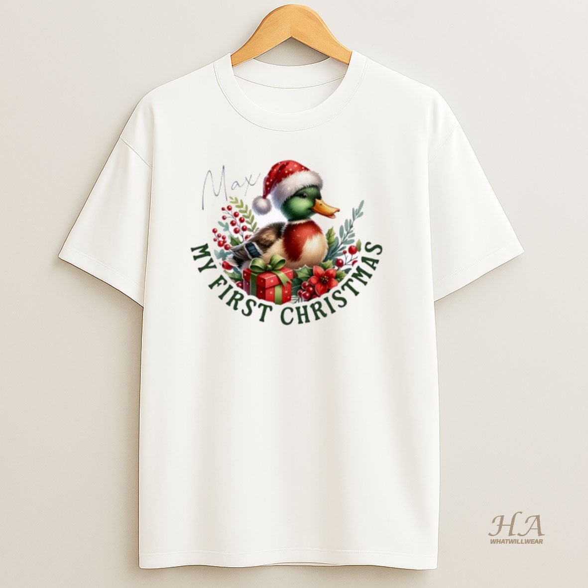 Official Duck Xmas Babys First Christmas Personalized Ornaments White T Shirt