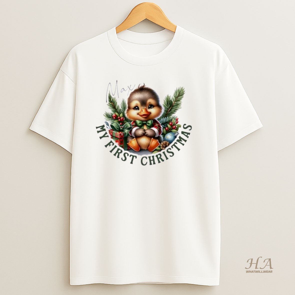 Official Duck Cute Xmas Babys First Christmas Personalized Ornaments White T Shirt