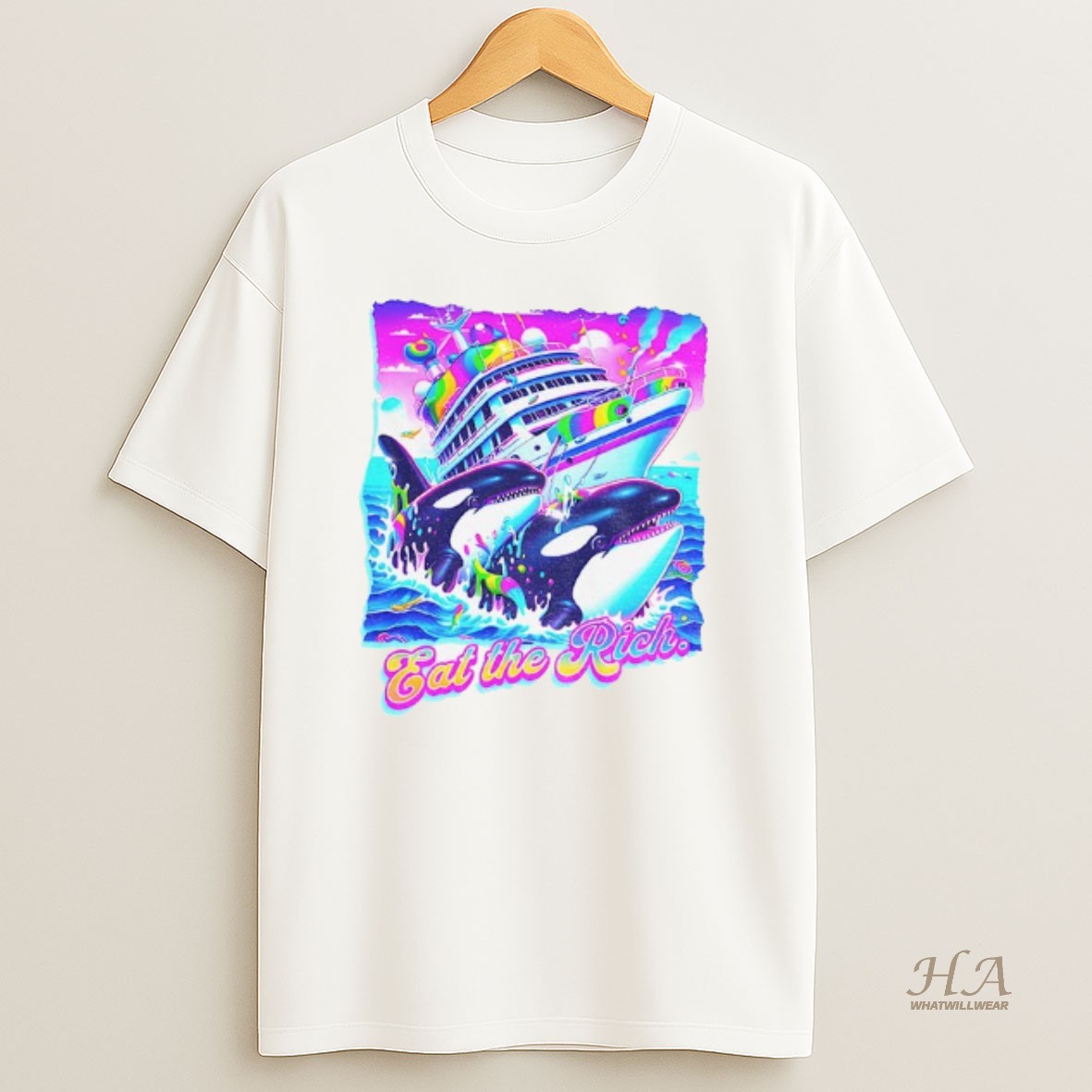 Official Eat The Rich Orca Whale Retro T Shirt