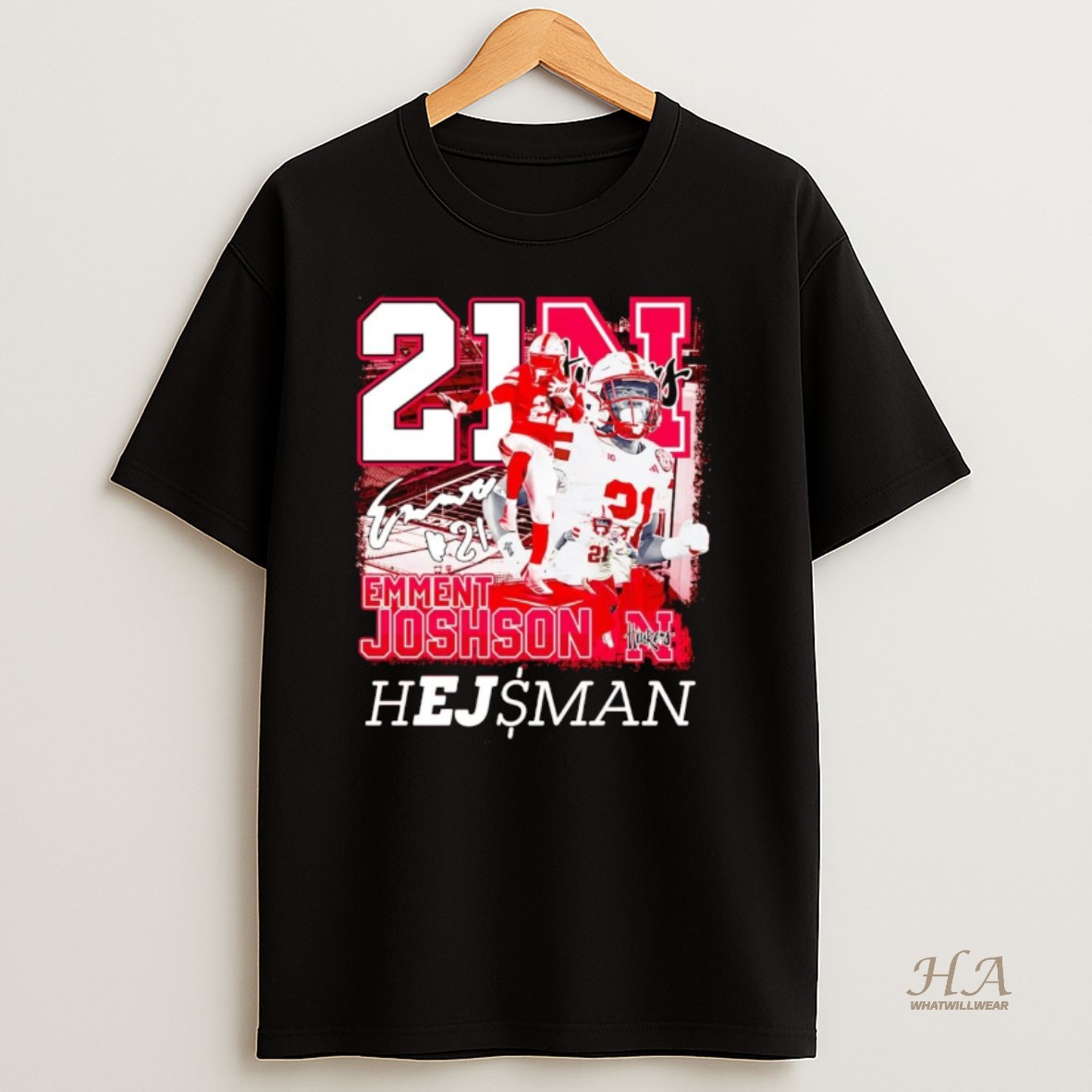 Official Emmett Johnson 21 Hejsman Nebraska T Shirt