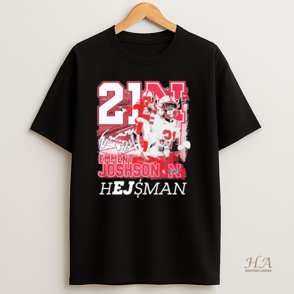 Official Emmett Johnson Nebraksa Heisman Signatrue T Shirt