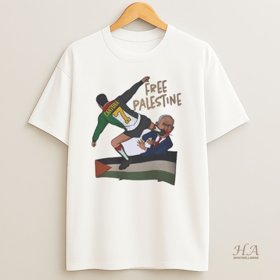Official Eric Cantona Kick Free Palestine T Shirt