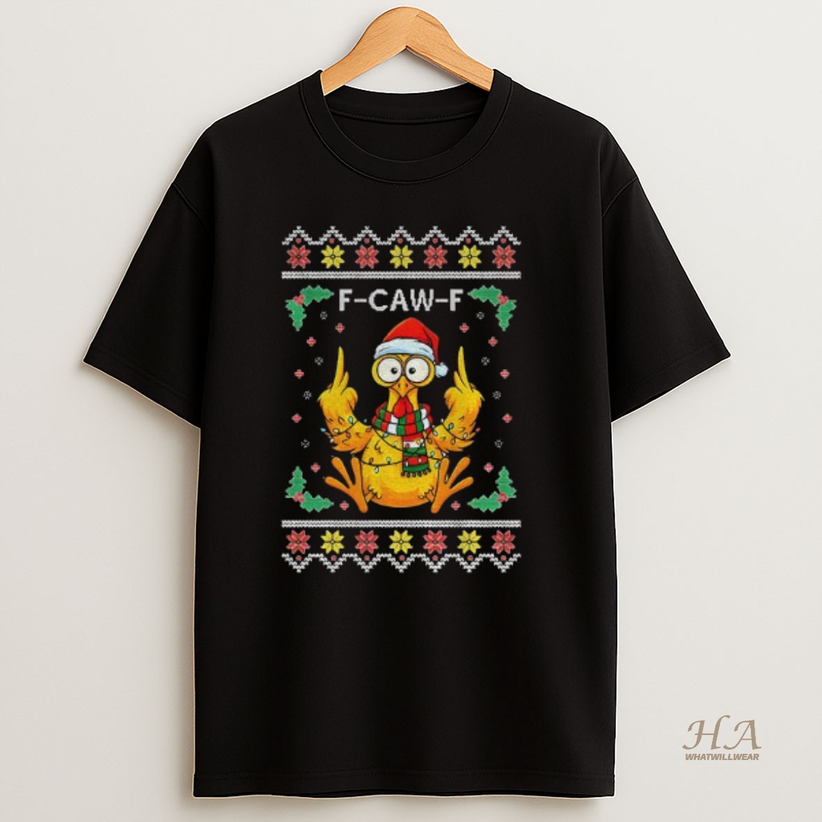 Official F Caw F Chicken Santa Hat Ugly Christmas 2025 T Shirt