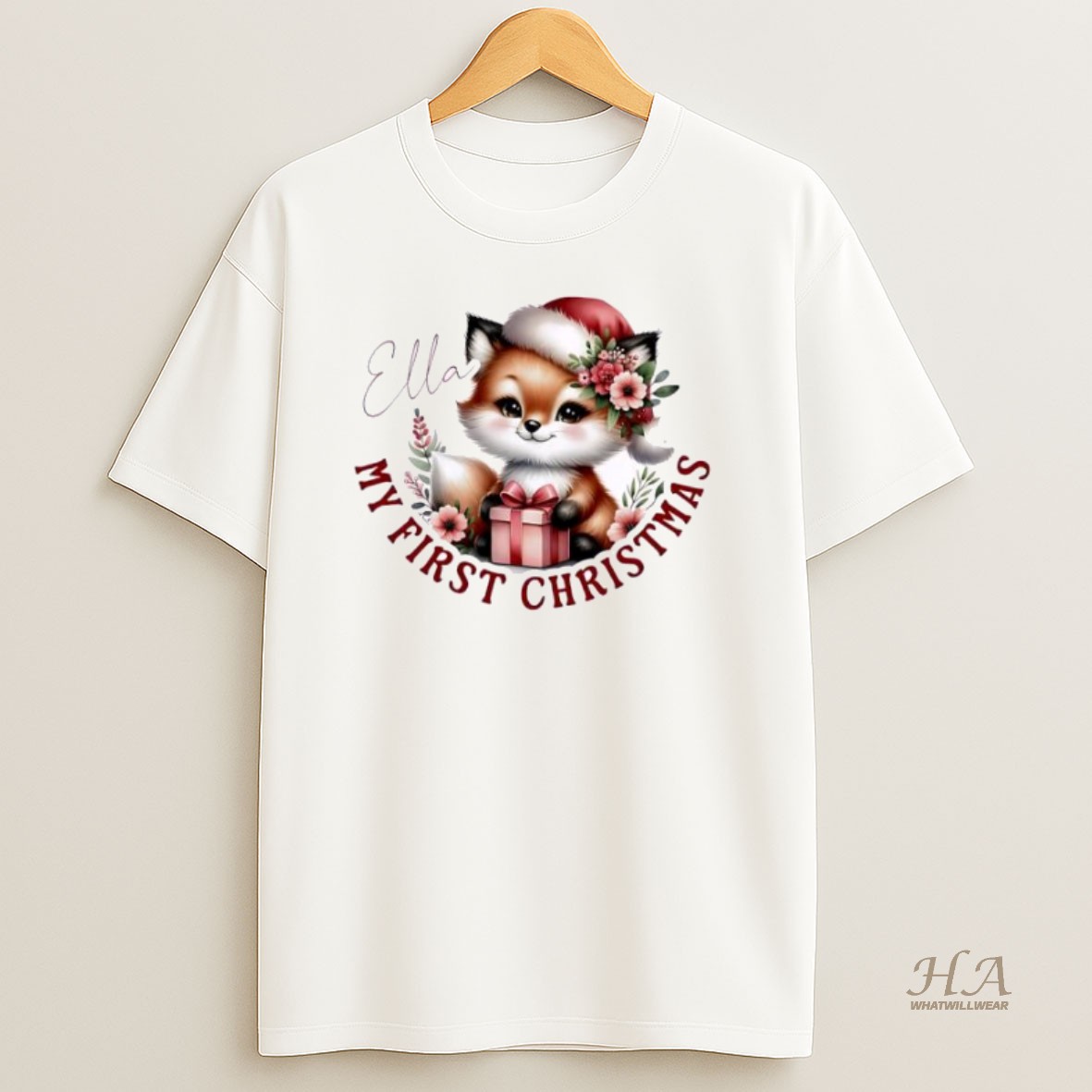 Official Fox Xmas Babys First Christmas Personalized Ornaments White T Shirt
