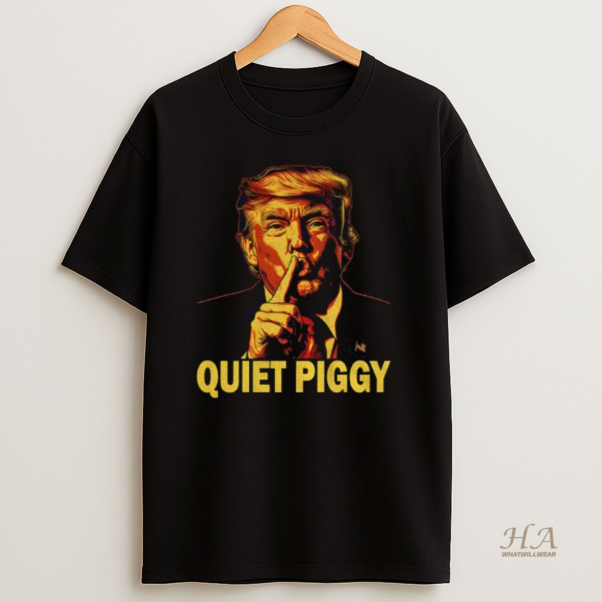 Official Funny Trump Viral Interview Saying Quiet Quiet Piggy To Reporter T Shirt