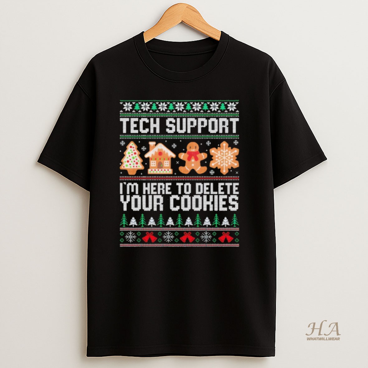 Official Gingerbread Man Tech Support Im Here To Delete Your Cookies Christmas T Shirt