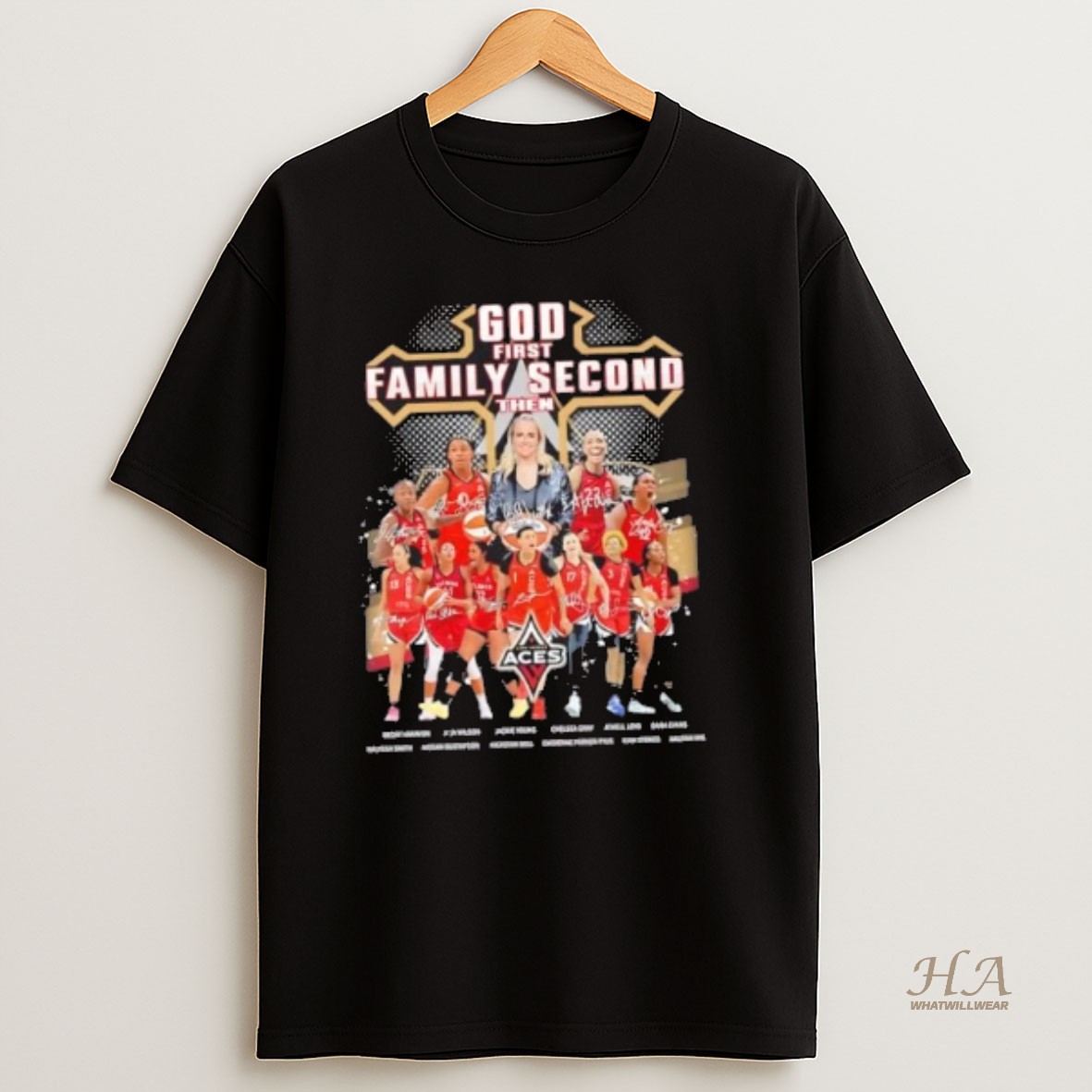 Official God First Family Second Then Las Vegas Aces All Names Players T Shirt