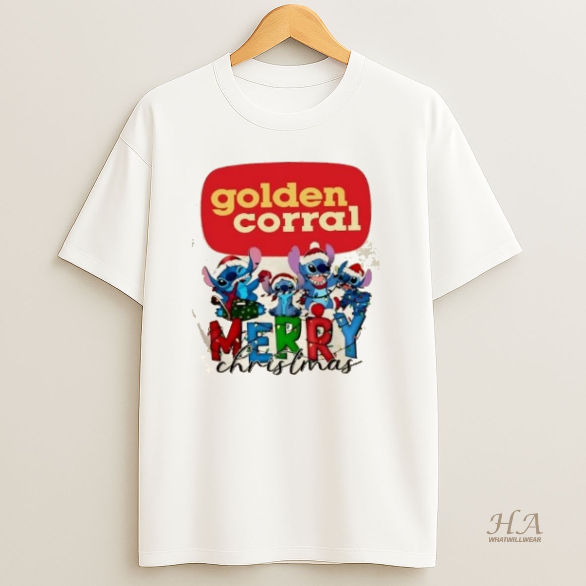 Official Golden Corral X Stitch Santa Hat Merry Christmas T Shirt