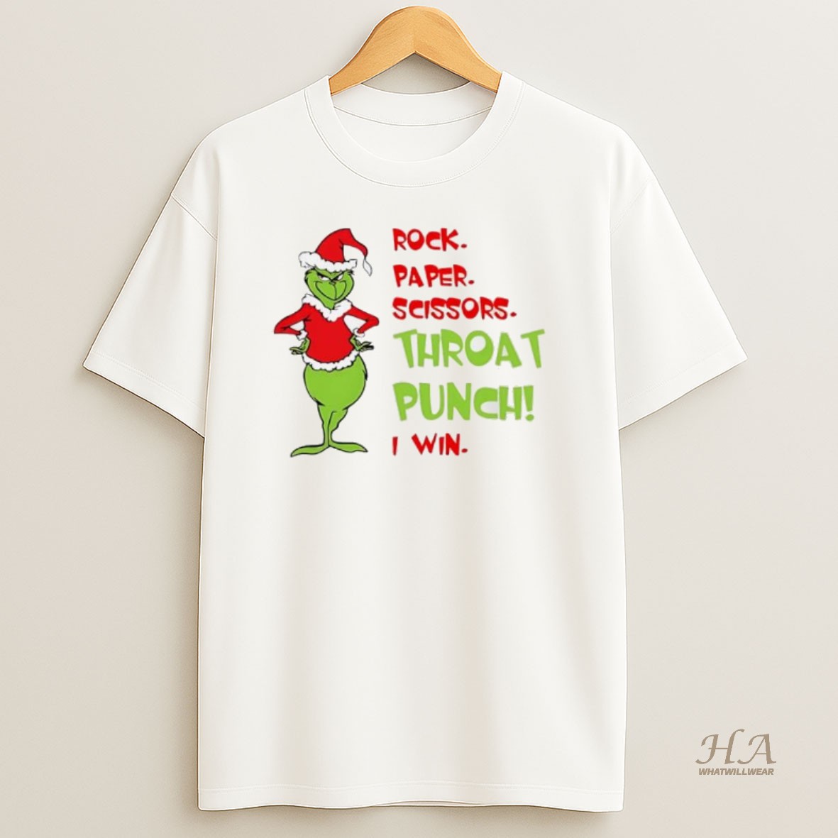 Official Grinch Christmas Rock Paper Scissors Throat Punch I Win T Shirt