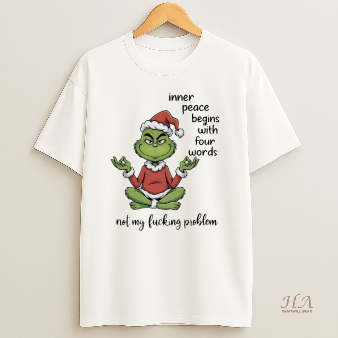 Official Grinch Christmas Yoga Inner Peace Begins With Your Words Not My Fucking Problem T Shirt