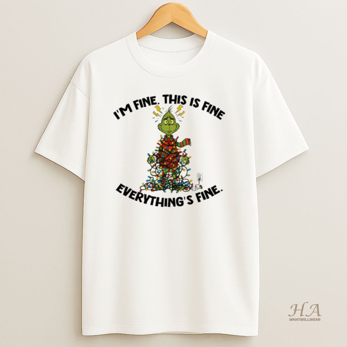 Official Grinch Christmas Tree Im Fine This Is Fine Everythings Fine Santa Shirt