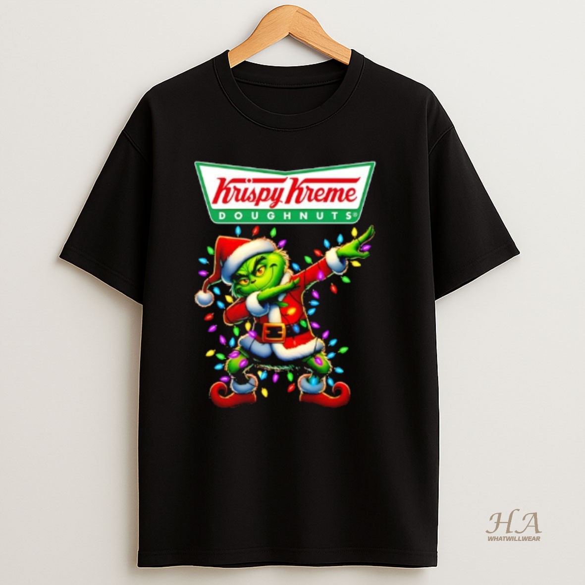 Official Grinch Lights Dabbing Christmas X Krispy Kreme Doughnuts T Shirt