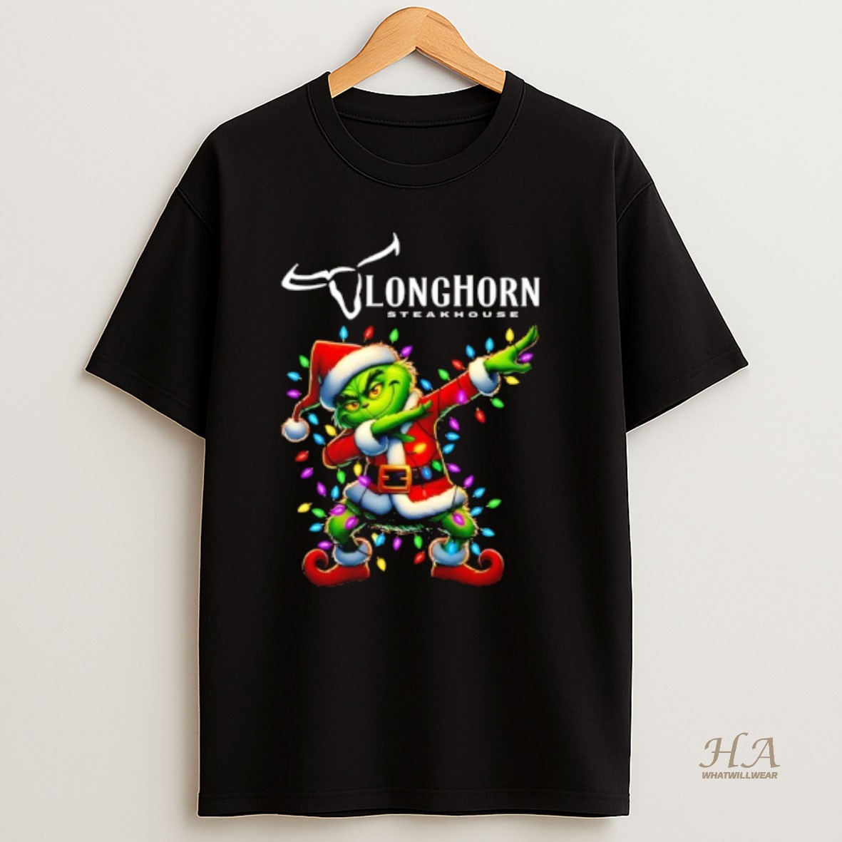 Official Grinch Lights Dabbing Christmas X Longhorn Steakhouse T Shirt