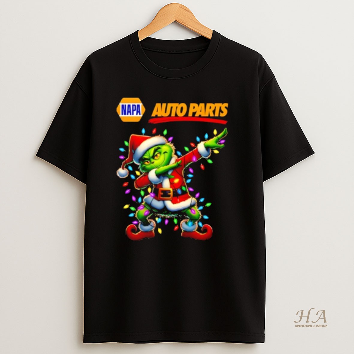 Official Grinch Lights Dabbing Christmas X Napa Auto Parts T Shirt