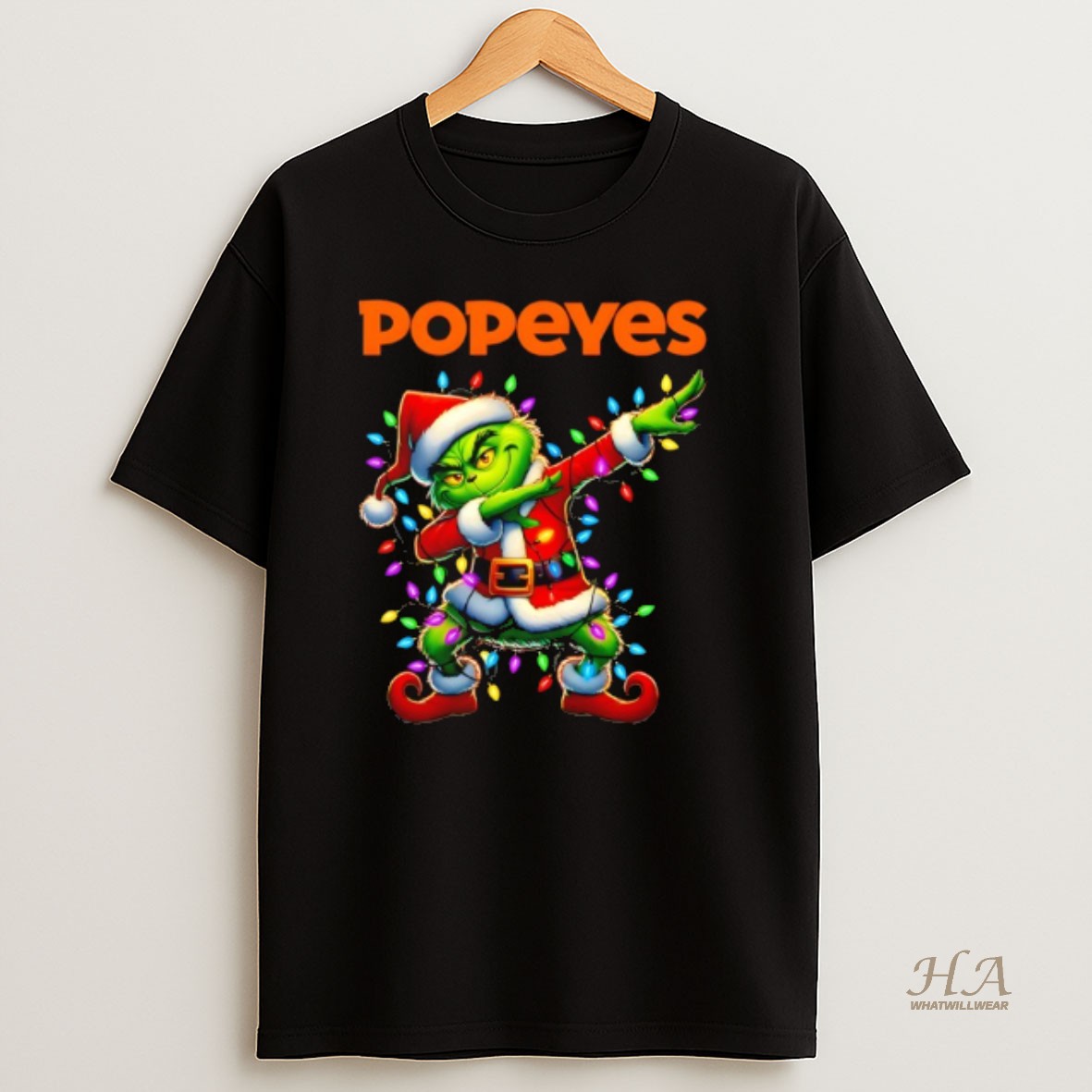 Official Grinch Lights Dabbing Christmas X Popeyes T Shirt