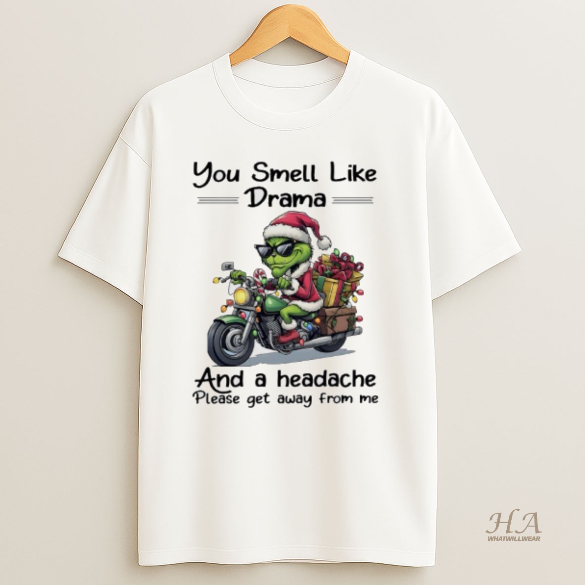 Official Grinch Santa Christmas You Smell Like Drama And A Headache Please Get Away From Me Shirt