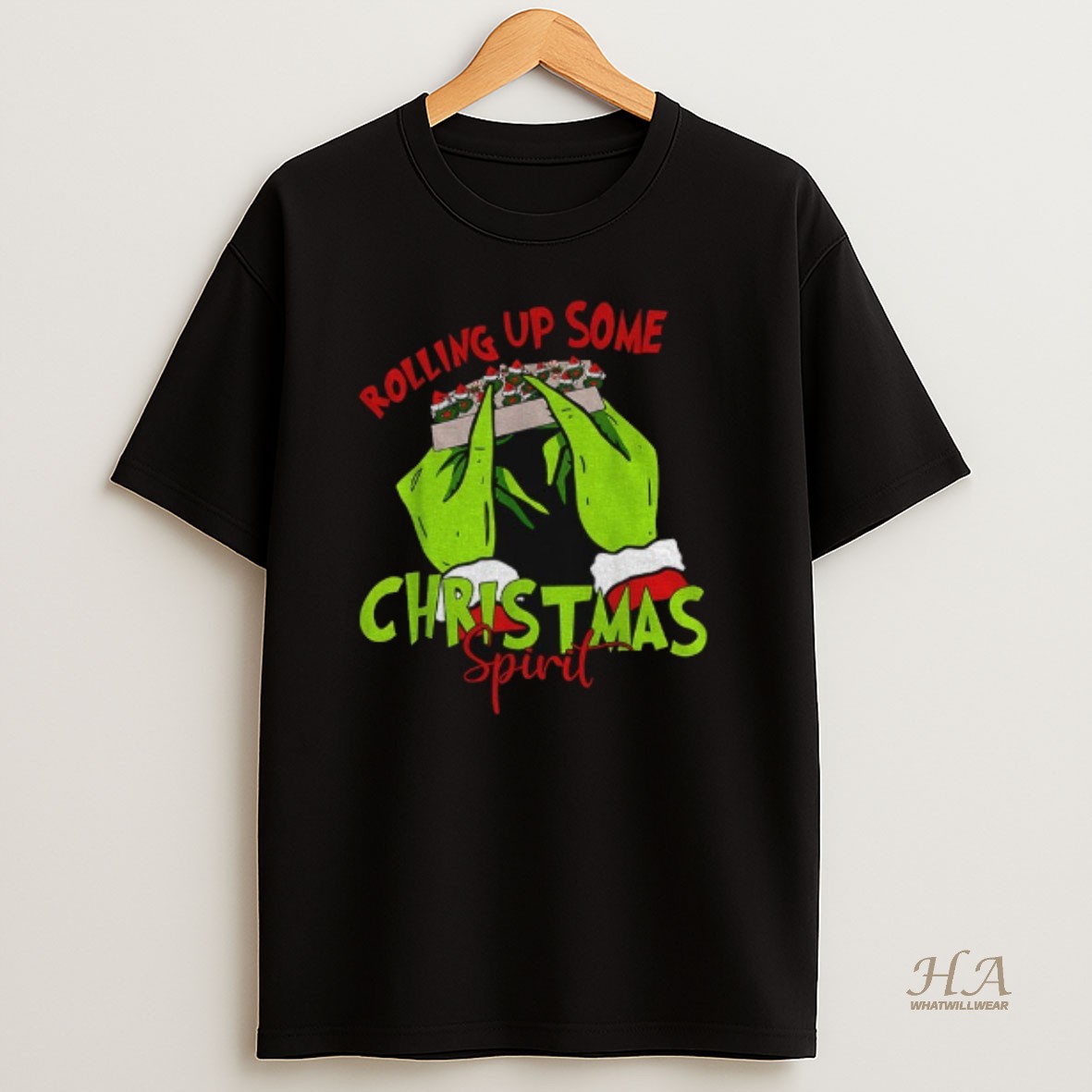 Official Grinch Santa Claus Rolling Up Some Christmas Spirit Merry Christmas T Shirt