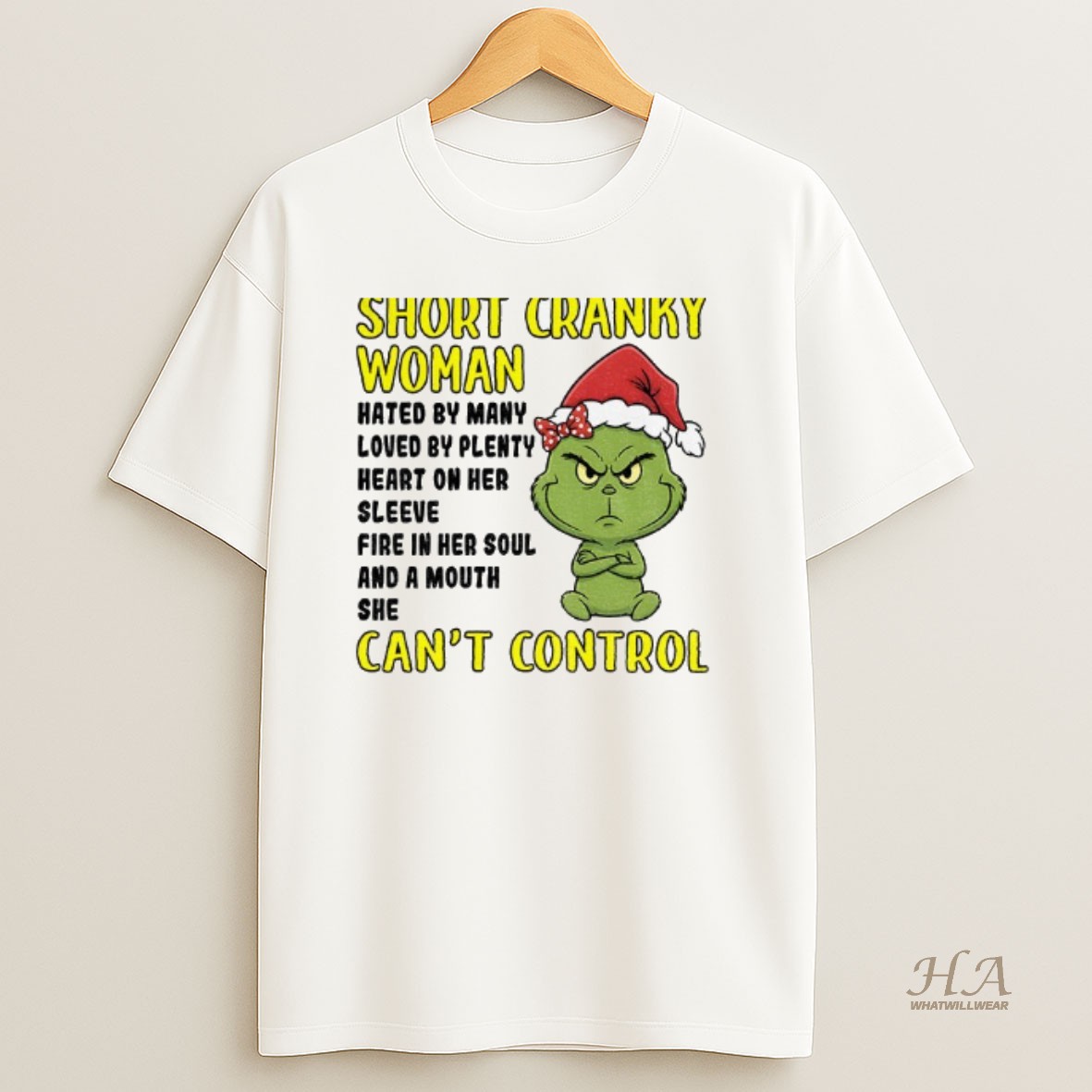 Official Grinch Santa Hat Short Cranky Woman Hated By Many Loved By Plenty Heart On Her Christmas T Shirt