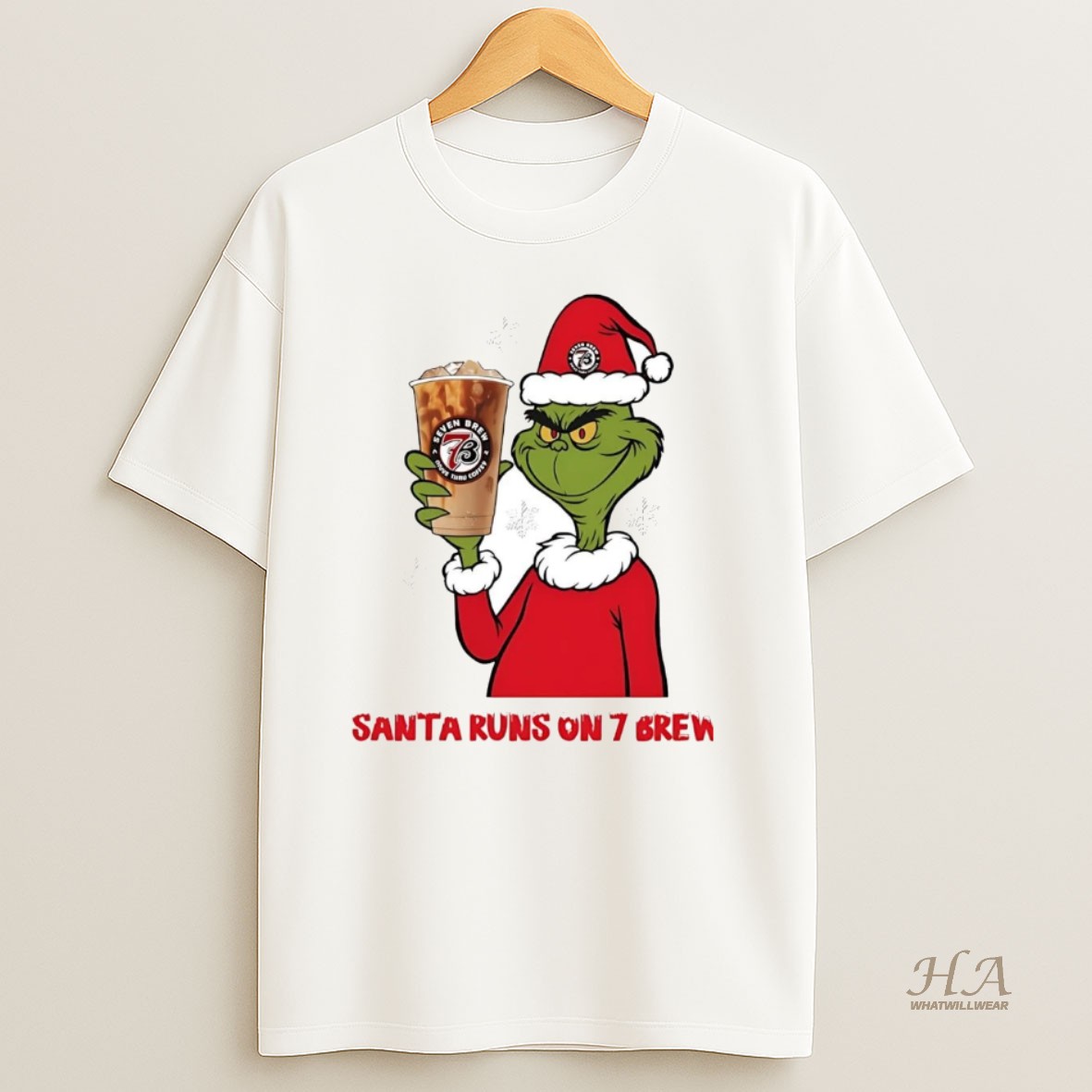 Official Grinch Santa Runs On 7 Brew Christmas T Shirt
