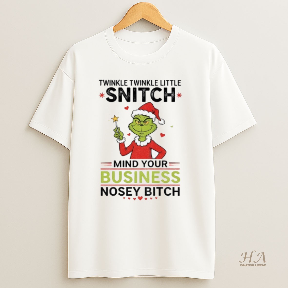 Official Grinch Santa Twinkle Twinkle Little Snitch Mind Your Business Nosey Bitch Christmas T Shirt