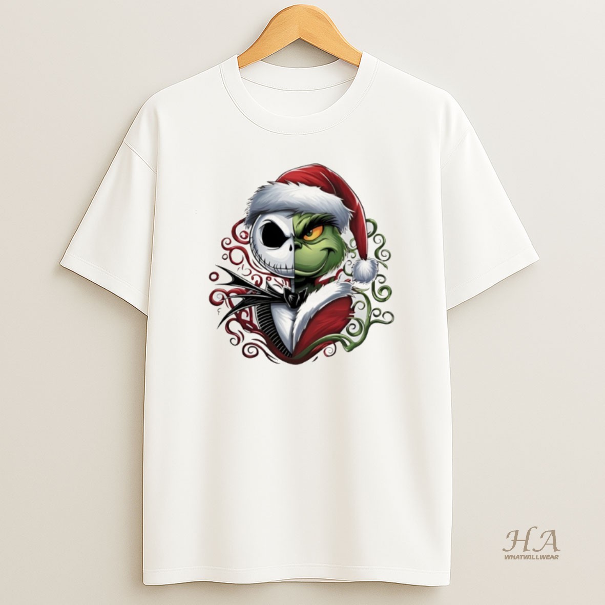 Official Grinch And Jack Skellington Christmas Holiday Movie Friends Santa Hat Christmas T Shirt
